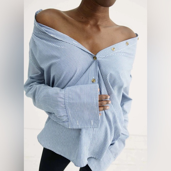 Hatch Maternity Classic Button Down - navy white stripe - Picture 3 of 8